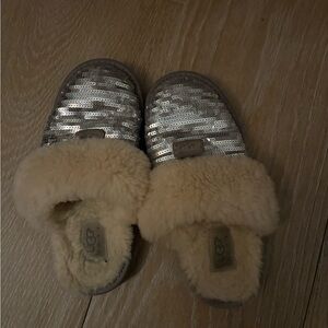 UGG Glittering Silver and Plush Shearling Slippers